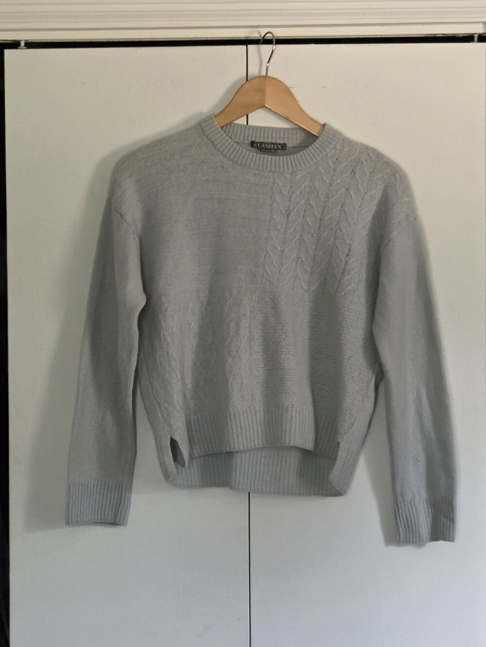 Alashan Light Gray Cable Knit Crewneck Sweater - Women's